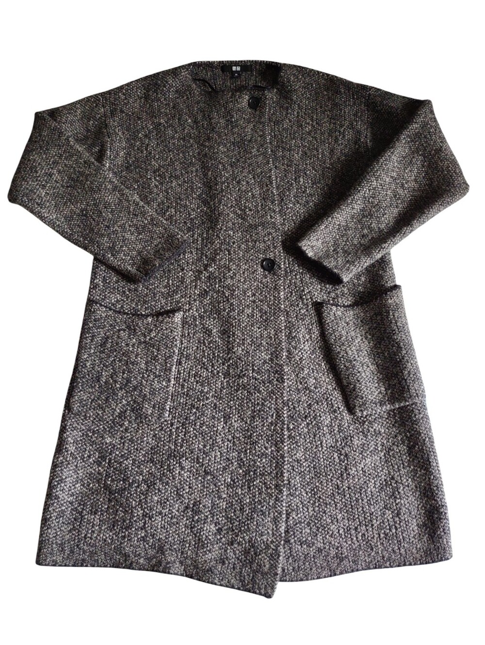Uniqlo XS Wool Blend Two Button Sweater Marled Grey